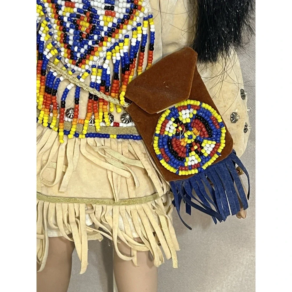 Signed Porcelain Doll On Stand Young Native American Woman 14